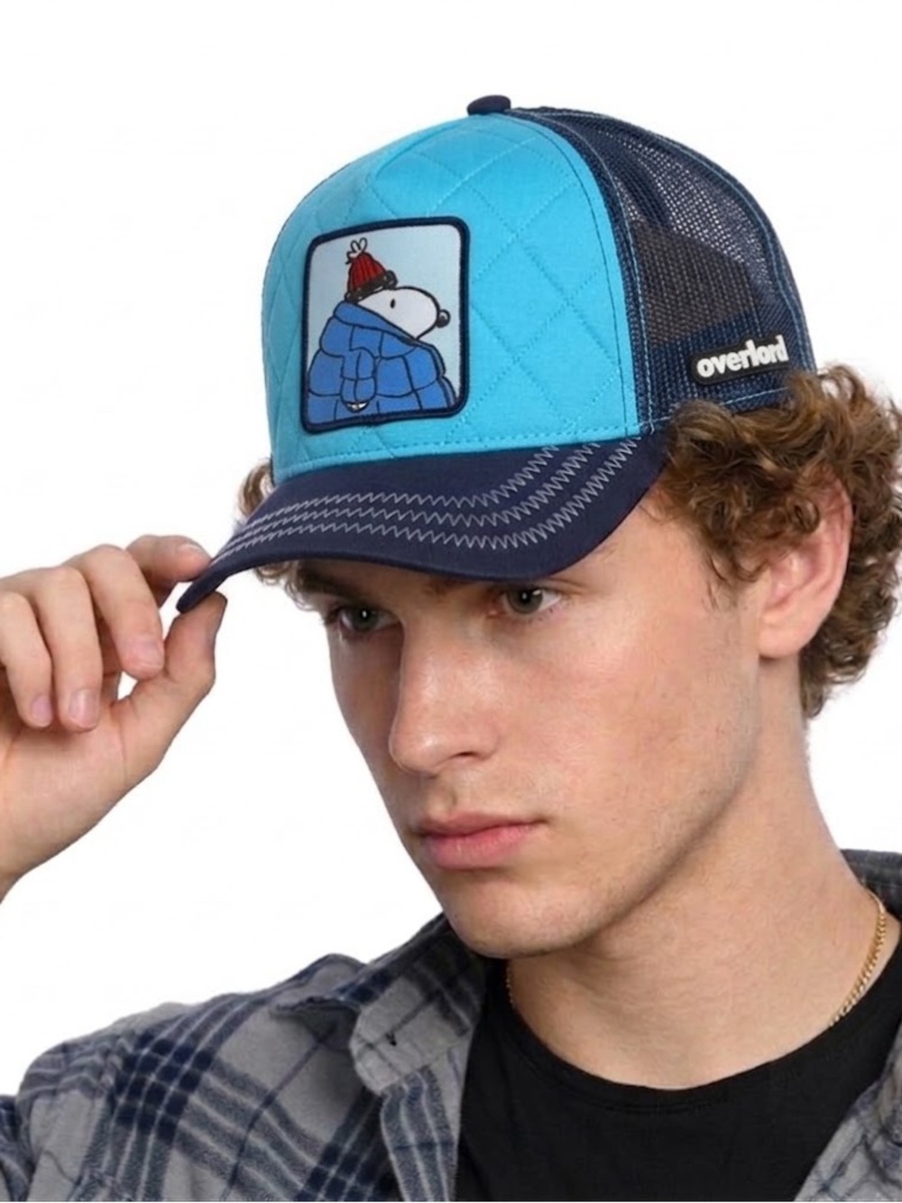 OVERLORD x Peanuts Snoopy Tracker Cap Hat Adjustable Cotton Blend Aqua Blue NWOT